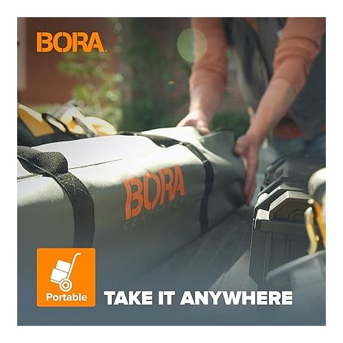  BORA Centipede 30in Portable Work Stand - Includes X-Cups, Clamps, Carry Bag - 3500lb Capacity, Black/Orange, 4Ft x 4Ft