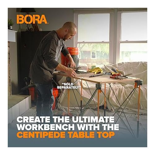  BORA Centipede 30in Portable Work Stand - Includes X-Cups, Clamps, Carry Bag - 3500lb Capacity, Black/Orange, 4Ft x 4Ft