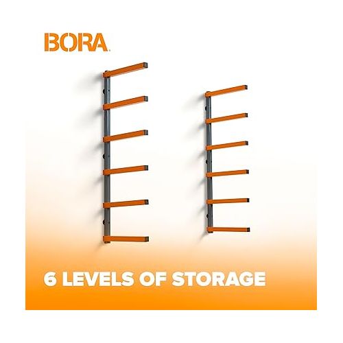  Bora Wood Organizer and Lumber Storage Metal Rack with 6-Level Wall Mount - Indoor and Outdoor Use, In Orange | PBR-001