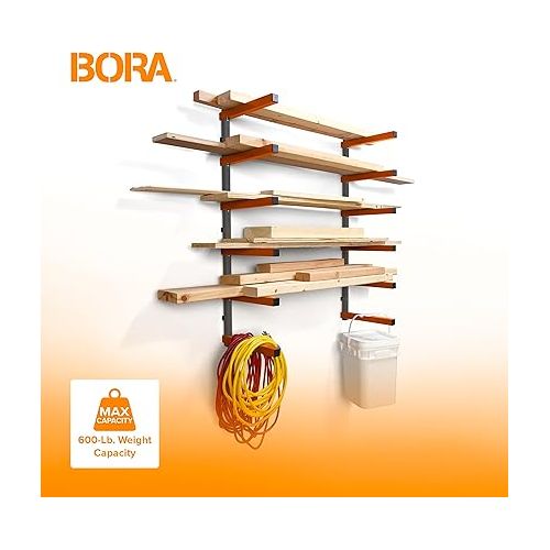  Bora Wood Organizer and Lumber Storage Metal Rack with 6-Level Wall Mount - Indoor and Outdoor Use, In Orange | PBR-001