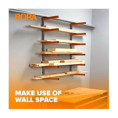  Bora Wood Organizer and Lumber Storage Metal Rack with 6-Level Wall Mount - Indoor and Outdoor Use, In Orange | PBR-001