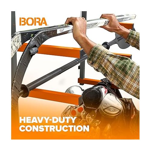  Bora Wood Organizer and Lumber Storage Metal Rack with 6-Level Wall Mount - Indoor and Outdoor Use, In Orange | PBR-001