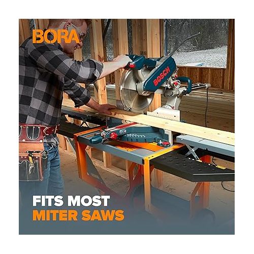  Bora Portamate - PM-8000 Miter Saw Stand Work Station | Mobile Rolling Table Top Workbench | Orange & Grey with Folding Wing Extensions Orange/Black