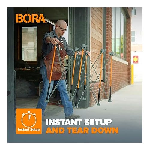  BORA Centipede CK6S 30 inch height Portable Work Stand, Includes 4 X-Cups, 4 Quick Clamps, Carry Bag, Portable Work Support Sawhorse, 2Ft x 4Ft, 30 inch work height, 2500lb weight, Orange/Black