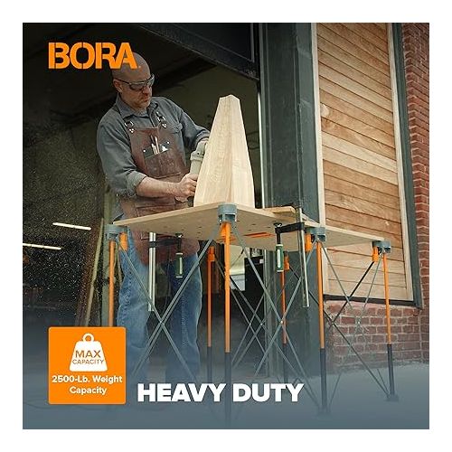  BORA Centipede CK6S 30 inch height Portable Work Stand, Includes 4 X-Cups, 4 Quick Clamps, Carry Bag, Portable Work Support Sawhorse, 2Ft x 4Ft, 30 inch work height, 2500lb weight, Orange/Black