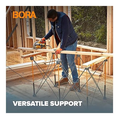  BORA Centipede CK6S 30 inch height Portable Work Stand, Includes 4 X-Cups, 4 Quick Clamps, Carry Bag, Portable Work Support Sawhorse, 2Ft x 4Ft, 30 inch work height, 2500lb weight, Orange/Black