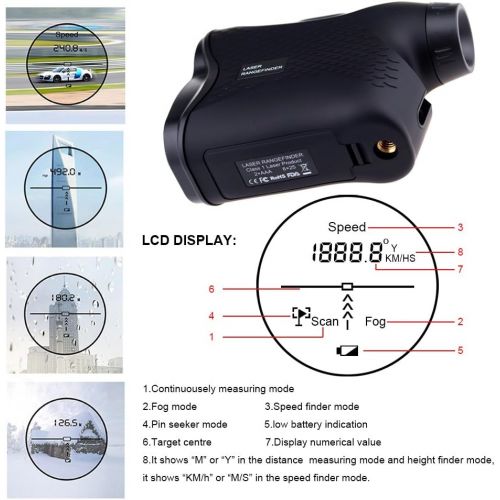  Borbede Laser Rangefinder Golf Hunting Telescope 600m(656yards) Laser Distance Meter with Speed Scan Fog Measurement，Black