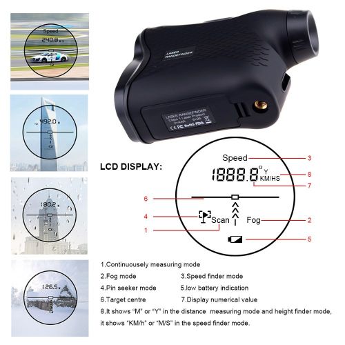  Borbede Laser Rangefinder Golf Hunting Telescope 600m(656yards) Laser Distance Meter with Speed Scan Fog Measurement，Black