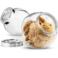 Bormioli Rocco PANDORA Glass Candy Jar 75 ½ Ounce Cookie Jar (2 Pack) With Plastic Airtight Seal Lid 2 Ways Display, Bulk Food Storage Jar for Snacks, Dry Food, Jelly Beans Caniste