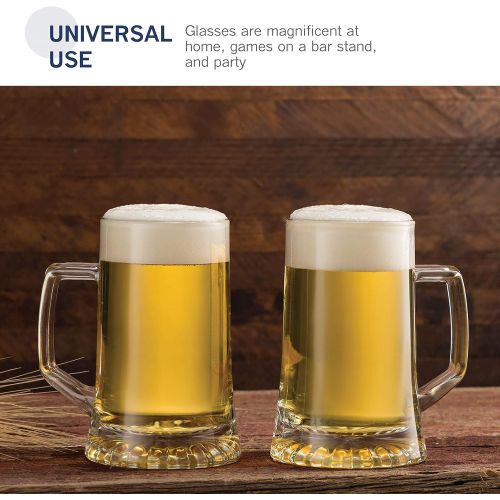  [아마존베스트]Bormioli Rocco 4-Pack Solid Heavy Large Beer Glasses with Handle - 17.1/4 Ounce Glass Steins, Traditional Beer Mug glasses Set, Perfect Coffee - Tea Glass, Everyday Drinking Glasse