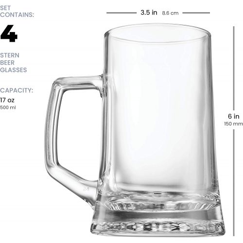  [아마존베스트]Bormioli Rocco 4-Pack Solid Heavy Large Beer Glasses with Handle - 17.1/4 Ounce Glass Steins, Traditional Beer Mug glasses Set, Perfect Coffee - Tea Glass, Everyday Drinking Glasse