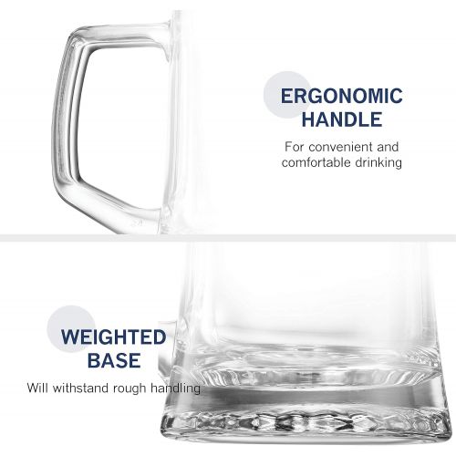  [아마존베스트]Bormioli Rocco 4-Pack Solid Heavy Large Beer Glasses with Handle - 17.1/4 Ounce Glass Steins, Traditional Beer Mug glasses Set, Perfect Coffee - Tea Glass, Everyday Drinking Glasse