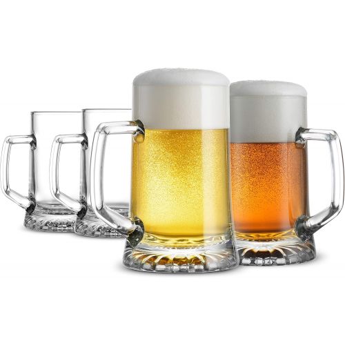  [아마존베스트]Bormioli Rocco 4-Pack Solid Heavy Large Beer Glasses with Handle - 17.1/4 Ounce Glass Steins, Traditional Beer Mug glasses Set, Perfect Coffee - Tea Glass, Everyday Drinking Glasse