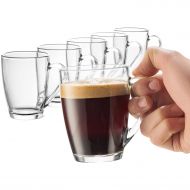 [아마존베스트]Bormioli Rocco Glass Coffee Mug Set, (6 Pack) Medium 10¾ Ounce with Convenient Handle, Tea Glasses for Hot/Cold Beverages, Thermal Shock Resistant, Tempered Glass, Mugs for Cappucc