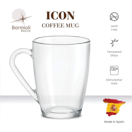  [아마존베스트]Bormioli Rocco Glass Coffee Mug Set, (6 Pack) Medium 10¾ Ounce with Convenient Handle, Tea Glasses for Hot/Cold Beverages, Thermal Shock Resistant, Tempered Glass, Mugs for Cappucc