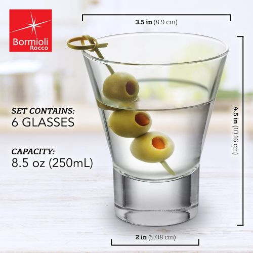  [아마존베스트]Bormioli Rocco 6-Pack YPSILON Cocktail Glasses set - 8.5 Ounce, Bar Glass, Stemless Martini Glasses for All Alcoholic Beverages like Margarita, Manhattans, Bourbon, Vodka, Gin, Lea