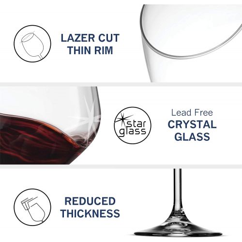  [아마존베스트]Bormioli Rocco Red Wine Glasses, Crystal Clear Star Glass, Laser Cut Rim For Wine Tasting, Elegant Party Drinking Glassware, Restaurant Quality (Red Wine Glass Set of 4)