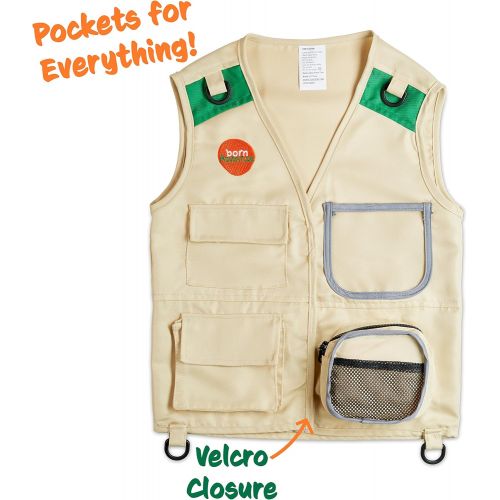  [아마존 핫딜] [아마존핫딜]Born Toys Kids Explorer Kit for Boys and Girls with Washable Premium Backyard Safari Vest and Adventure kit for Halloween Costume, Paleontologist Costume Full Kids Explorer Set