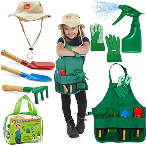  [아마존베스트]Born Toys Kids Gardening Set, Kids Gardening Tools with rake, Kids Gardening Gloves and Washable Apron Set for Real or Sand Gardening and Dress up Clothes or Role Play