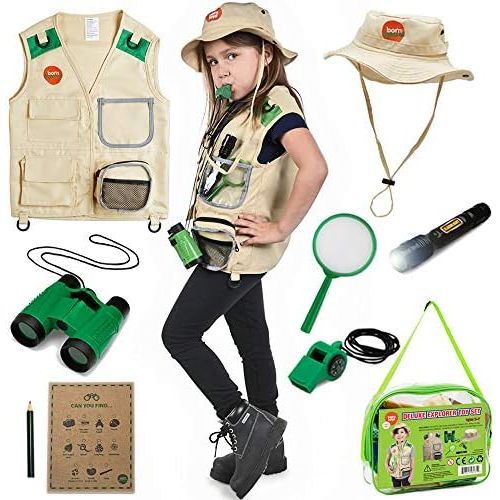  [아마존베스트]Born Toys Explorer Kit for Kids Childrens Toy with Washable Premium Backyard Safari Vest and Adventure kit for Halloween Costume, Paleontologist Costume Full Kids Explorer Set