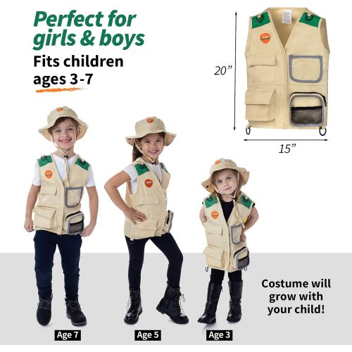  [아마존베스트]Born Toys Explorer Kit for Kids Childrens Toy with Washable Premium Backyard Safari Vest and Adventure kit for Halloween Costume, Paleontologist Costume Full Kids Explorer Set