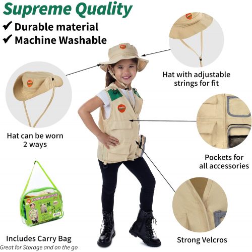  [아마존베스트]Born Toys Explorer Kit for Kids Childrens Toy with Washable Premium Backyard Safari Vest and Adventure kit for Halloween Costume, Paleontologist Costume Full Kids Explorer Set