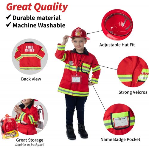  Born Toys 8 PC Premium Washable Kids Fireman Costume Toy for Kids,Boys,Girls,Toddlers, and Children with Complete Firefighter Accessories