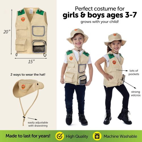  Born Toys Premium Explorer and Safari costume Cargo Vest and Hat Set with Outdoor nature Scavenger Hunt for Kid Explorer