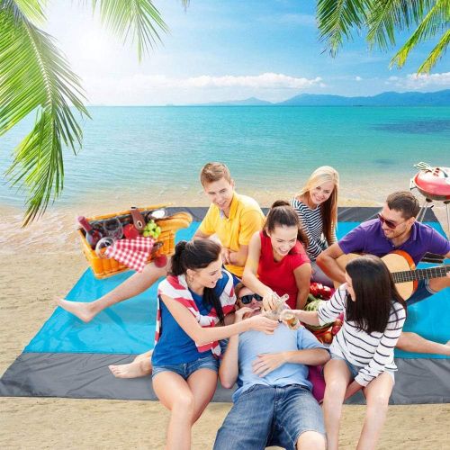  [아마존베스트]Borogo Sandfree Beach Blanket, 82 x 79 Waterproof Large Beach Mat & Sand Mat Beach, Soft Pocket Picnic Blanket, Outdoor Family Mat for Beach, Camping, Hiking, Music Festival