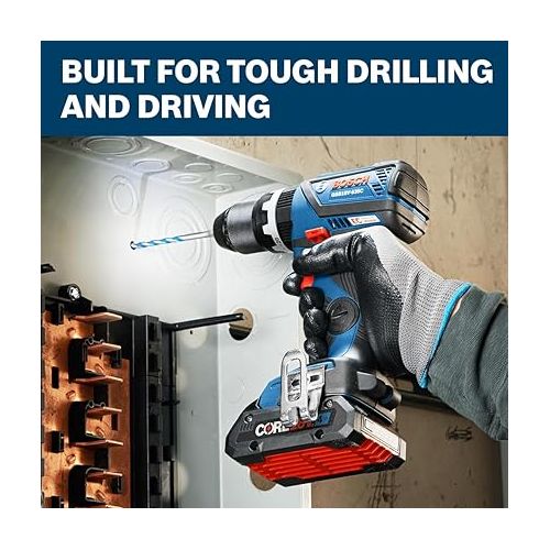  BOSCH GXL18V-601B25 18V 6-Tool Combo Kit with 2-In-1 Bit/Socket Impact Driver, Hammer Drill/Driver, Reciprocating Saw, Circular Saw, Angle Grinder, Floodlight and (2) CORE18V 4 Ah Compact Batteries