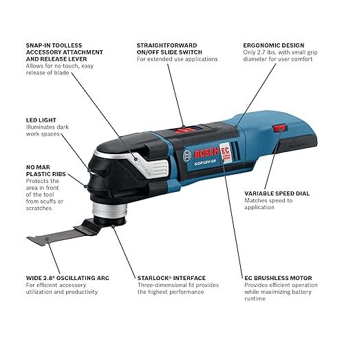  BOSCH GXL18V-270B22 18V 2-Tool Combo Kit with Chameleon Drill/Driver Featuring 5-In-1 Flexiclick® System and StarlockPlus® Oscillating Multi-Tool