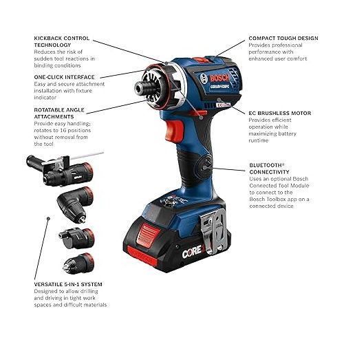  BOSCH GXL18V-270B22 18V 2-Tool Combo Kit with Chameleon Drill/Driver Featuring 5-In-1 Flexiclick® System and StarlockPlus® Oscillating Multi-Tool