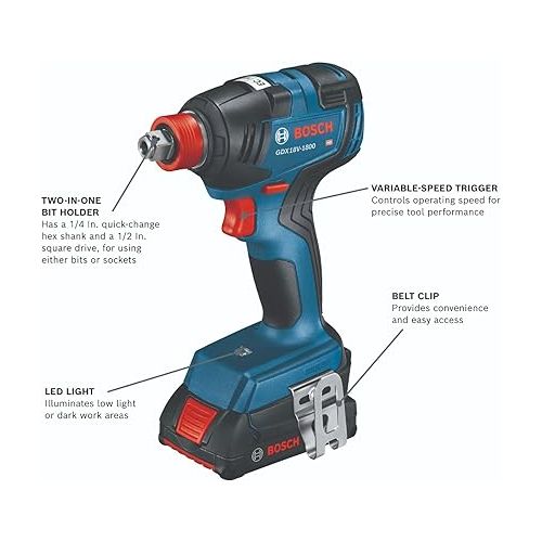  BOSCH GXL18V-901B25 18V 9-Tool Combo Kit 2-In-1 Bit/Socket Impact Driver, Hammer Drill/Driver, Recip Saw, Circ Saw, Oscillating Tool, Angle Grinder, Vacuum, Worklight, (2) CORE18V 4 Ah Batteries