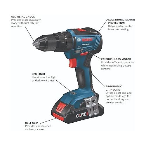  BOSCH GXL18V-901B25 18V 9-Tool Combo Kit 2-In-1 Bit/Socket Impact Driver, Hammer Drill/Driver, Recip Saw, Circ Saw, Oscillating Tool, Angle Grinder, Vacuum, Worklight, (2) CORE18V 4 Ah Batteries