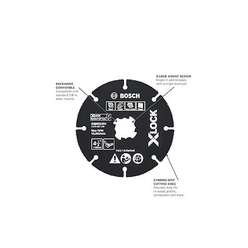  BOSCH CMWX450 4-1/2 In. X-LOCK Carbide Multi-Wheel Compatible with 7/8 In. Arbor for Applications in Cutting Wood, Wood with Nails, Plastic, Plaster
