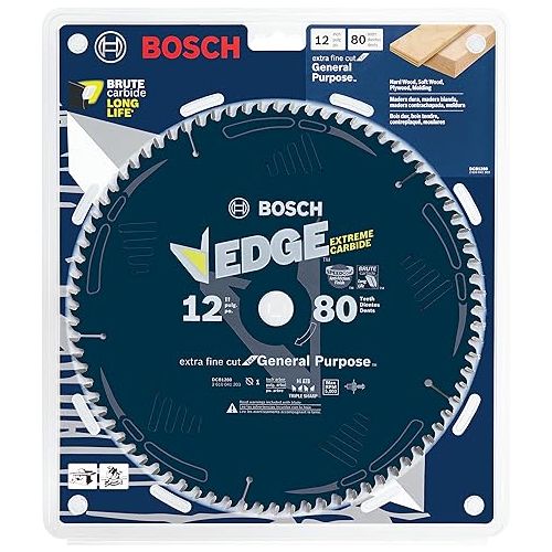  BOSCH DCB1280 12 In. 80 Tooth Edge Circular Saw Blade for Extra-Fine Finish, Black