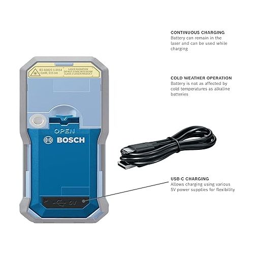  Bosch GLM-BAT 3.7V Lithium-Ion 1.0 Ah Battery, Includes USB-A to USB-C Cable