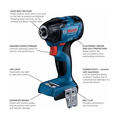  BOSCH GDR18V-1860CN 18V Brushless Connected-Ready 1/4 In. Hex Impact Driver (Bare Tool)