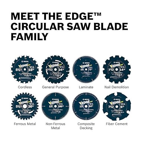  BOSCH DCB760 7-1/4 In. 60 Tooth Edge Circular Saw Blade for Extra-Fine Finish, Blue, 7-1/4