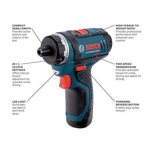  BOSCH PS21N 12V Max Two-Speed Pocket Driver (Bare Tool)