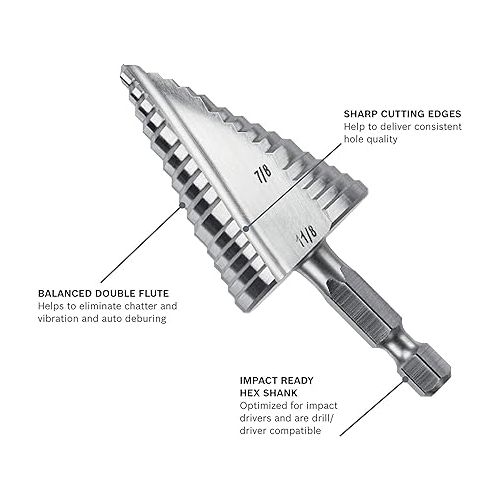  Bosch IMSDC4 1/4 In. to 7/8 In. High-Speed Steel Turbo Impact Step Drill Bit