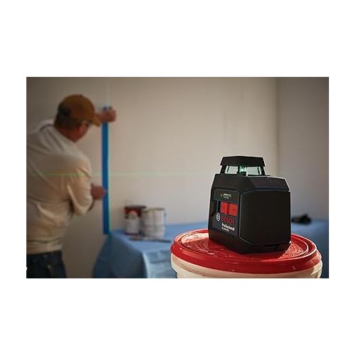  BOSCH GLL50-40G Green-Beam Self-Leveling 360 Degree Cross-Line Laser, Includes 4 AA Batteries, L-Bracket, Ceiling Clip, & Hard Carrying Case