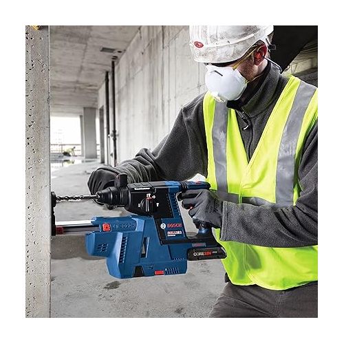  Bosch GBH18V-26K25 18V Brushless SDS-plus® Bulldog™ 1 In. Rotary Hammer Kit with (2) CORE18V 4.0 Ah Compact Batteries, Blue