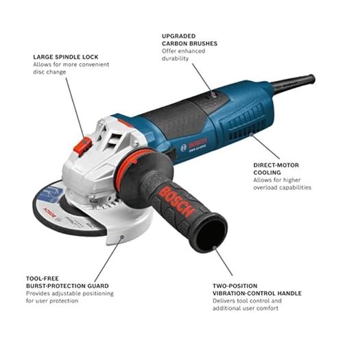  Bosch GWS13-50VS Professional 5-Inch Standard Angle Grinder with 11500 RPM Motor and Direct-Motor Cooling (Renewed)