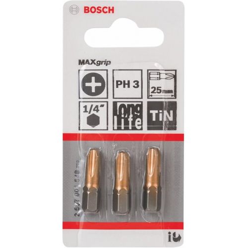  Bosch Professional Bit Max Grip for Phillips Phillips Screws (PH3, Length: 25 mm) (Pack of 3)