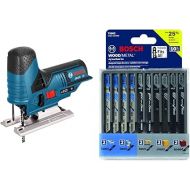 Bosch JS120N 12V Max Barrel-Grip Jig Saw (Bare Tool), Blue&BOSCH T5002 T-Shank Multi-Purpose Jigsaw Blades, 10 Piece, Assorted, Jig Saw Blade Set for Cutting Wood and Metal