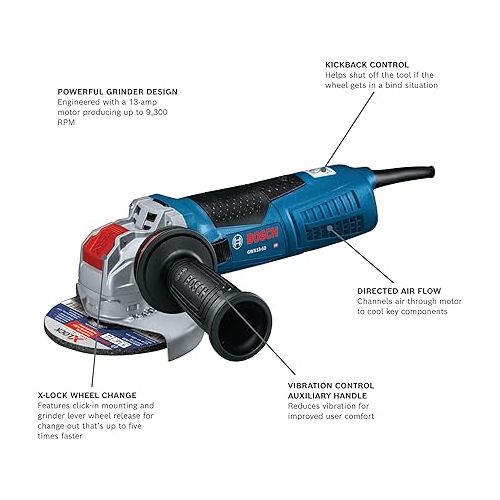  Bosch GWX13-60 6 In. X-LOCK Angle Grinder with Side Switch, Black,blue,grey