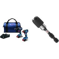 Bosch GXL18V-233B25 18V 2-Tool Combo Kit with 1/2 In. Hammer Drill/Driver, Freak 1/4 In. & 1/2 In. Two-in-One Bit/Socket Impact Driver and (2) CORE18V 4.0 Ah Compact Batteries&BOSCH ITBHQC201 2 1/4