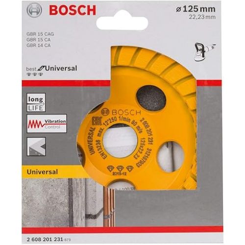  Bosch 2608201231 Diamond Grinding Head, Best for Universal Turbo, 125mm x 22.23mm x 5mm, Yellow