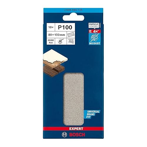  Bosch Professional 10x Expert M480 Sanding Net (for Hardwood, Paint on wood, 80x133 mm, Grit 100, Accessories Orbital Sander)